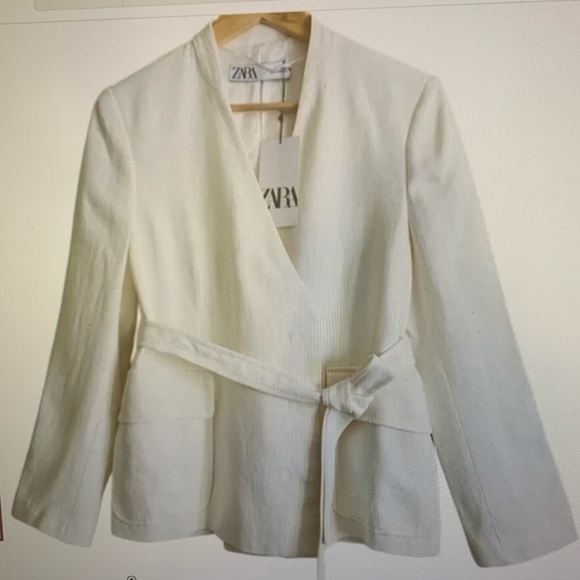 ZARA Linen Blend Preppy Belted Waistt Casuall Trendy Blazer M Bloggers Favorite - Picture 2 of 5